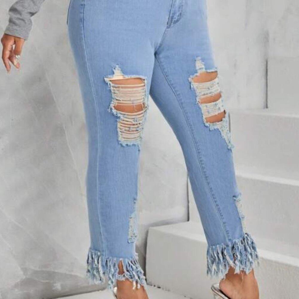 SHEIN Fringe Hem Jeans sz12 XL GUC
